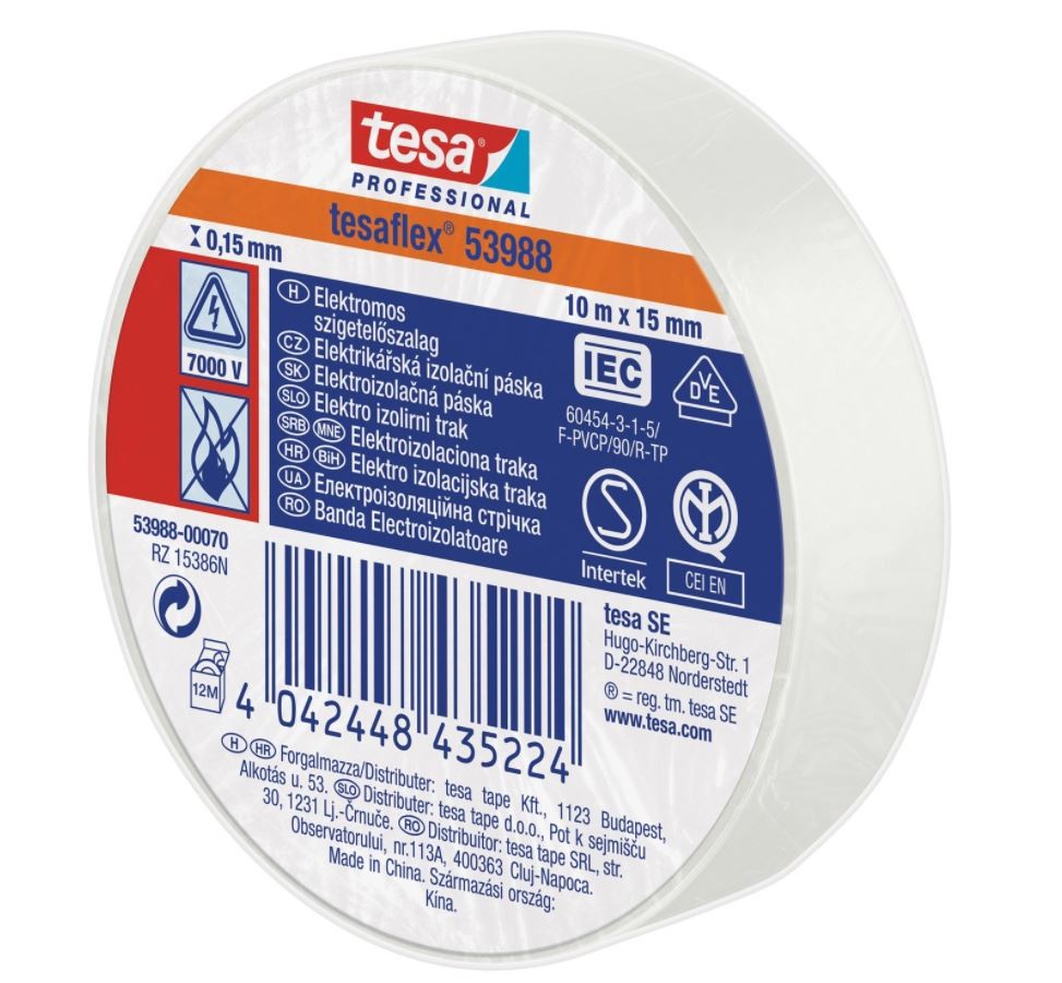 Izolační páska Tesa 53988 PVC 15/10 bílá