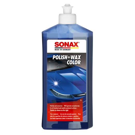 Leštěnka s voskem na modré barvy Sonax Polish+Wax Color Blau (500 ml)