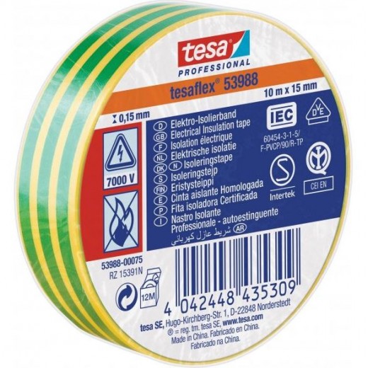 Izolační páska Tesa 53988 PVC 15/10 žluto-zelená