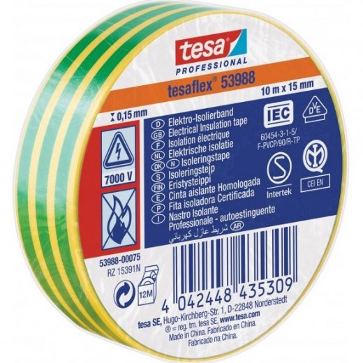Insulating tape Tesa 53988 PVC 19/20 yellow-green