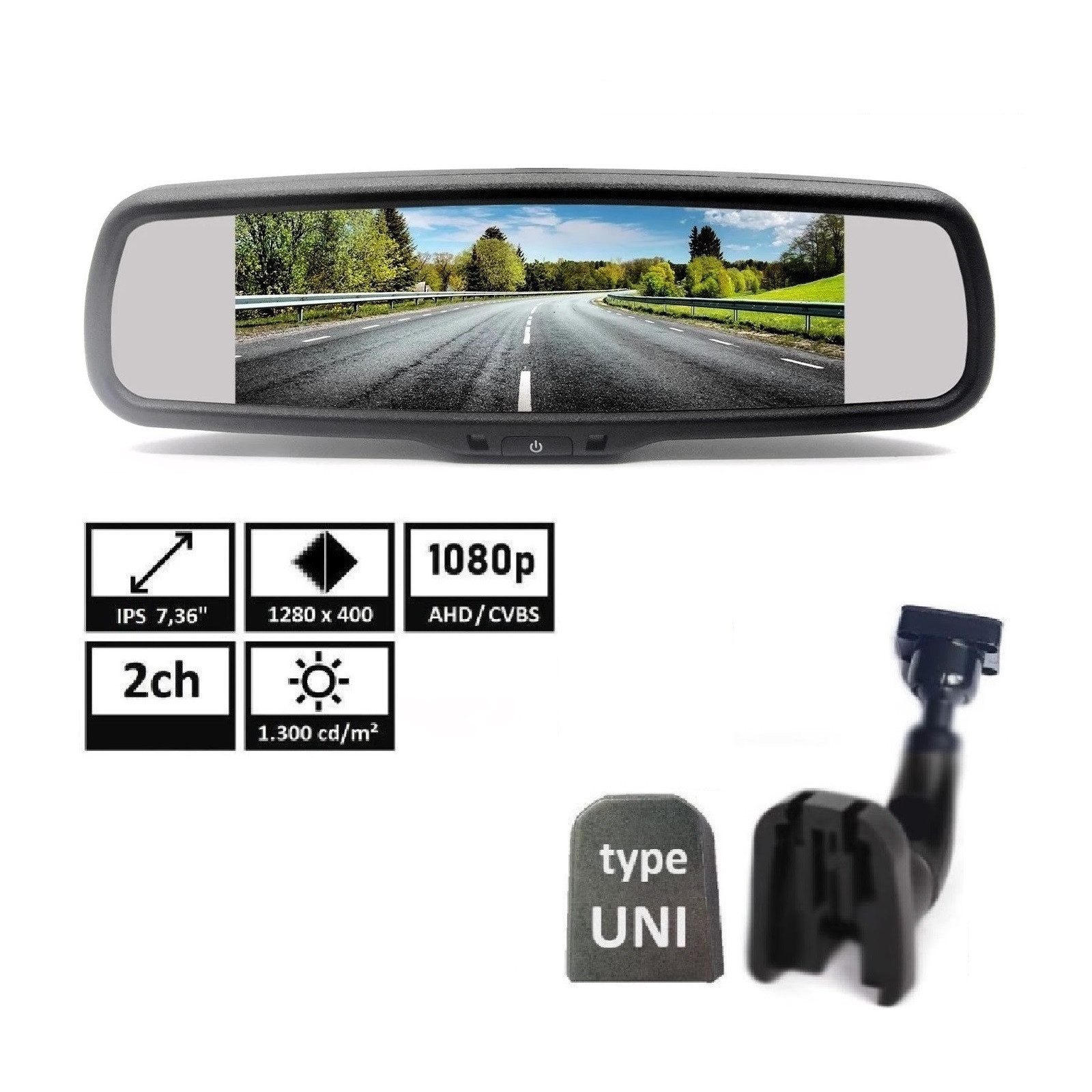 AHD Monitor 7" v zrcátku, s držákem a paticí na sklo TFT MIRROR7 AHD