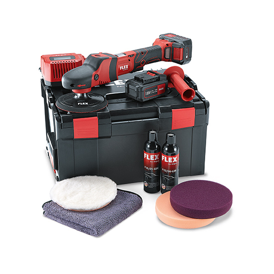 Aku-rotační leštička v sadě FLEX PE 150 18.0-EC/5.0 P-Set