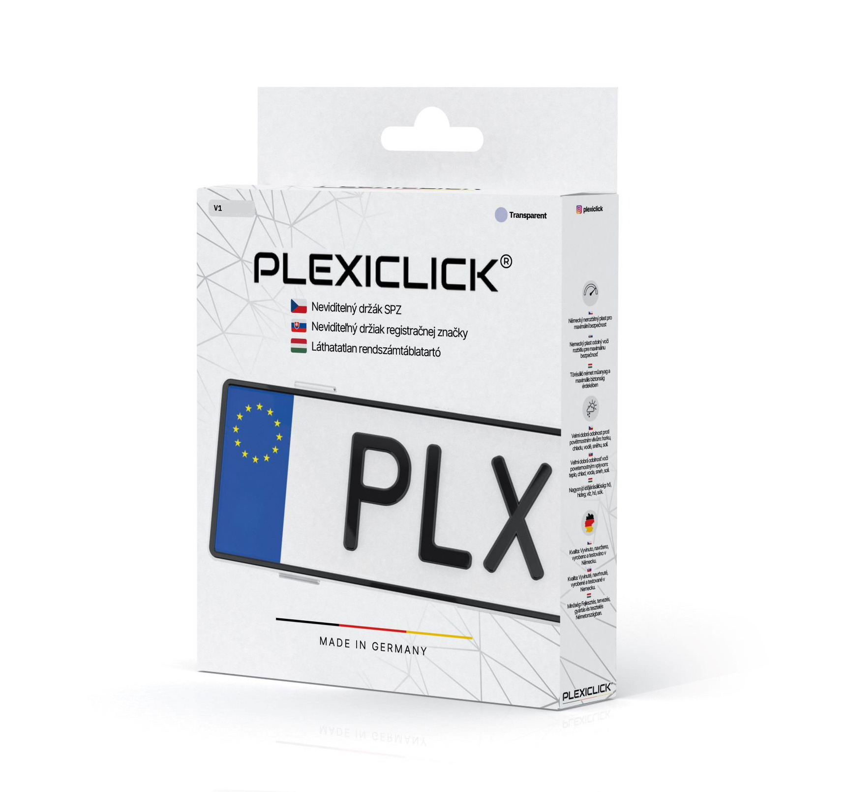 Průhledný držák SPZ Plexiclick V1 Transparent (110 mm)